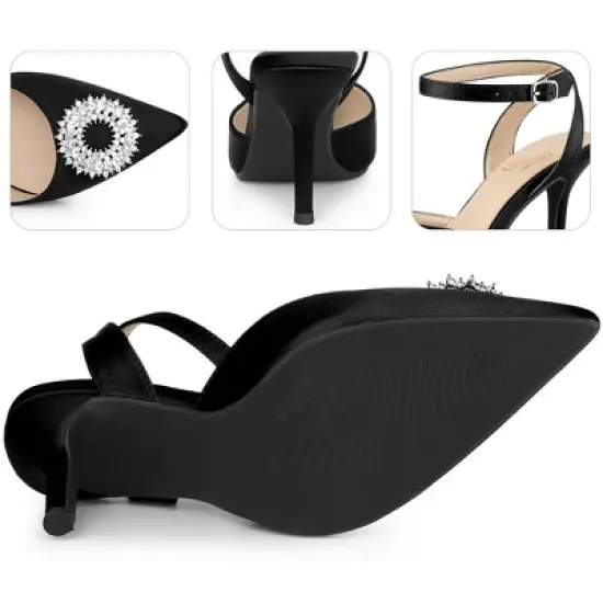 Perphy Rhinestones Ankle Strap Stiletto Heel Pumps for Women image {3}