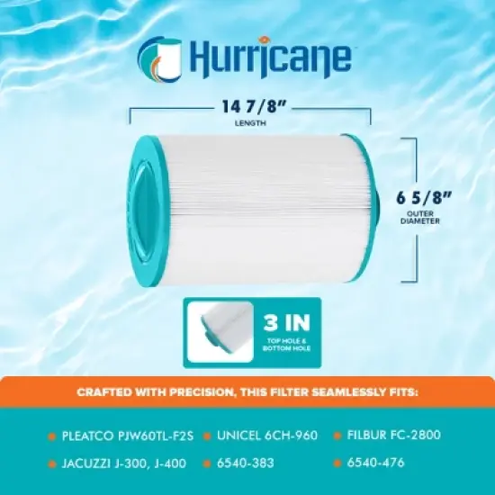 Hurricane HF6H960-01 Advanced Spa Filter Cartridge Replacement or PJW60TL-F2S, Unicel 6CH-960, Filbur FC-2800, J-300, J-400, 6540-476, 6540-383 image {2}