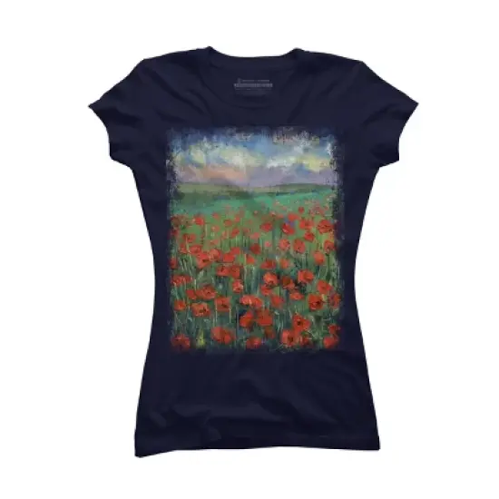 Junior's Design By Humans POPPIES By creese T-Shirt image {4}
