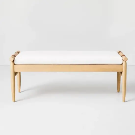 Upholstered Natural Wood Accent Bench Oatmeal - Hearth & Hand&trade; with Magnolia image {2}