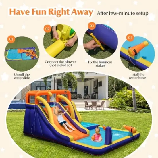 Costway Inflatable Waterslide 4-in-1 Kids Bounce Castle W/ Splash Pool（Without Blower） image {7}