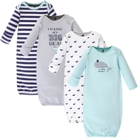 Hudson Baby Infant Boy Cotton Long-Sleeve Gowns 4pk, Handsome Whale image {5}