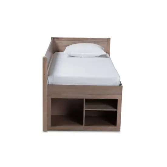 Twin 4 Drawer Levon Wood Storage Bed Antique Oak - Baxton Studio: MDF Frame, No Box Spring Needed image {2}