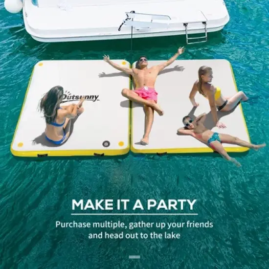 Outsunny 6' x 6' Water Inflatable Floating Dock, Rafting Platform Island, Large Mat  with Air Pump & Backpack, for Pool, Beach, Ocean, Yellow image {4}