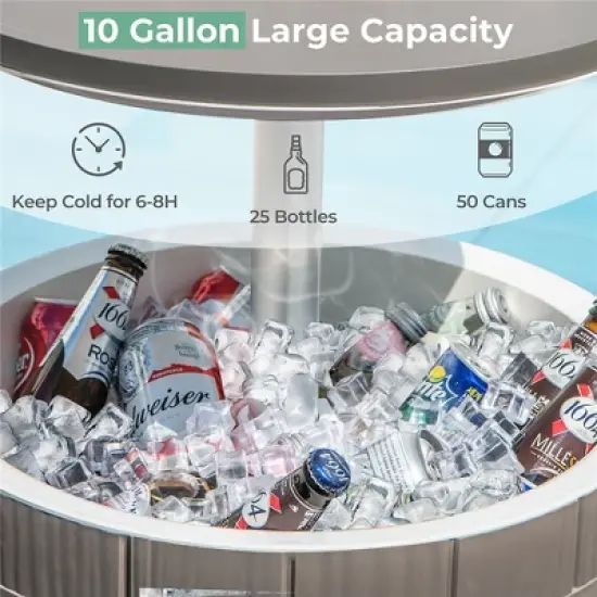 Tangkula 10 Gallon Cooler Bar Table w/ Telescopic Tabletop 3-in-1 Coffee Table Ice Bucket image {4}