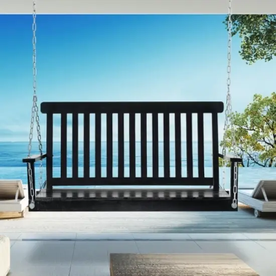 Outsunny 2-Seater Hanging Porch Swing Outdoor Patio Swing Chair Seat with Slatted Build and Chains, 440lbs Weight Capacity image {1}