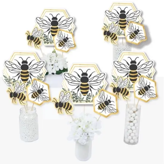 Big Dot of Happiness Little Bumblebee - Bee Baby Shower or Birthday Party Centerpiece Sticks - Table Toppers - Set of 15 image {1}