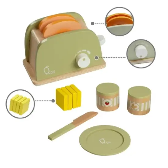 Teamson Kids Play Wooden Toaster play kitchen accessories Green 11 pcs TK-W00006 image {4}