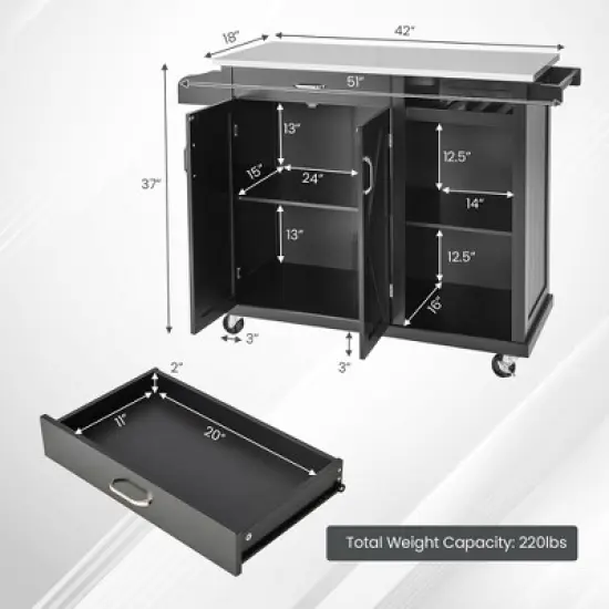 Costway Kitchen Island Cart Rolling Utility Trolley Stainless Steel Top Wine Rack image {2}