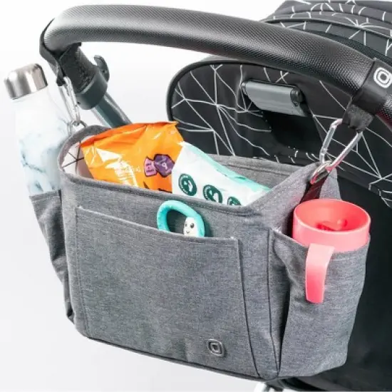 Diono Buggy Buddy XL Universal Stroller Organizer, Cup Holders, Secure Attachment, Zip Pockets, Gray image {1}