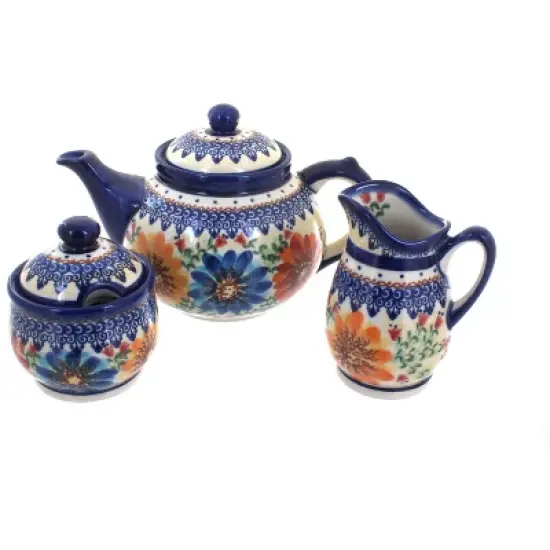 Blue Rose Polish Pottery 1700 Vena 3 Piece Tea Set image {3}