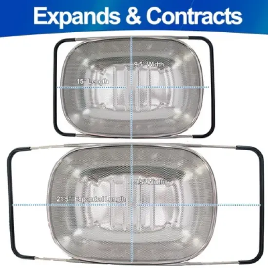 5 Star Super Deals Stainless Steel Colander Expandable Strainer Fine Mesh Basket - 6 Quart with Handles for Kitchen Sink image {4}