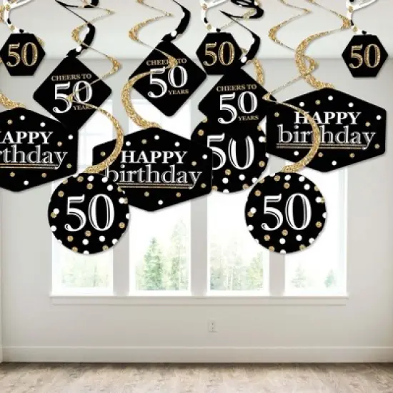 Big Dot of Happiness Adult 50th Birthday - Gold - Birthday Party Hanging Decor - Party Decoration Swirls - Set of 40 image {2}