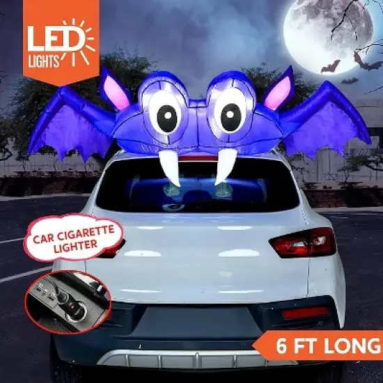 Joyfy 6 FT Long Halloween Inflatable Outdoor Decoration, Inflatable Bat with Built-in LEDs Trunk or Treat Car Decoration for Outdoor Yard Garden Decor image {2}