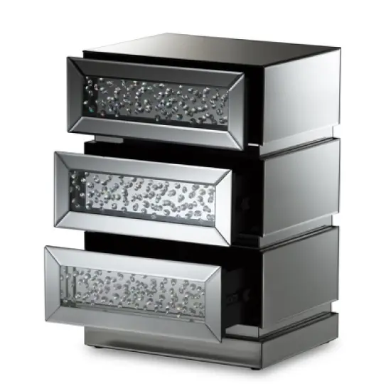 Sabrina Hollywood Regency Glamour Style Mirrored 3 - Drawer Nightstand - Baxton Studio image {1}