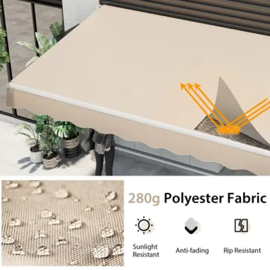 Costway Retractable Patio Awning Aluminum Deck Sunshade Shelter Outdoor Beige image {4}