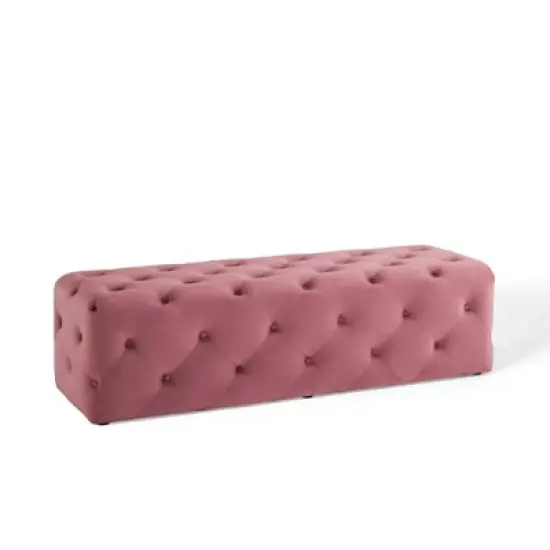 60" Amour Tufted Button Entryway Performance Velvet Bench Dusty Rose - Modway image {1}