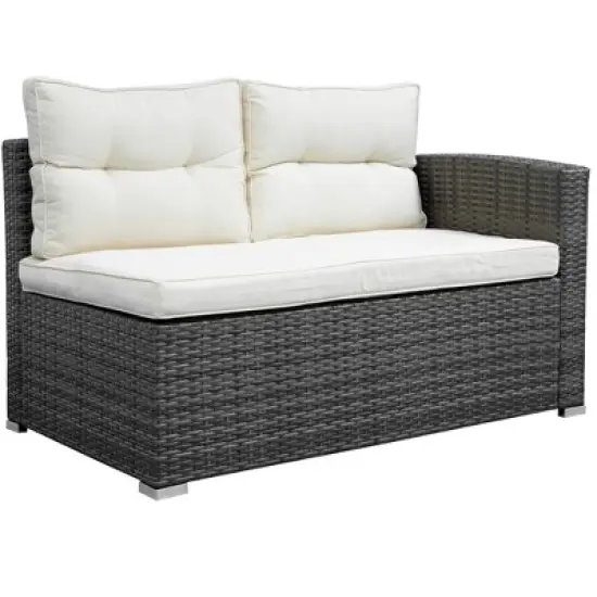 4pc Wicker Patio Set with Large Storage Box & Cushions - Gray/Beige - GODEER image {5}