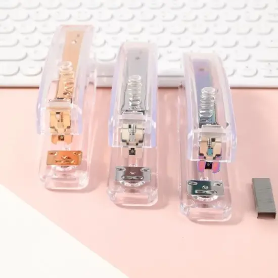 HTUTWOO Office Desk Stapler with 1000 24/6 Staples, Transparent Clear Durable Acrylic Fashion Shape, for Office Home School image {3}