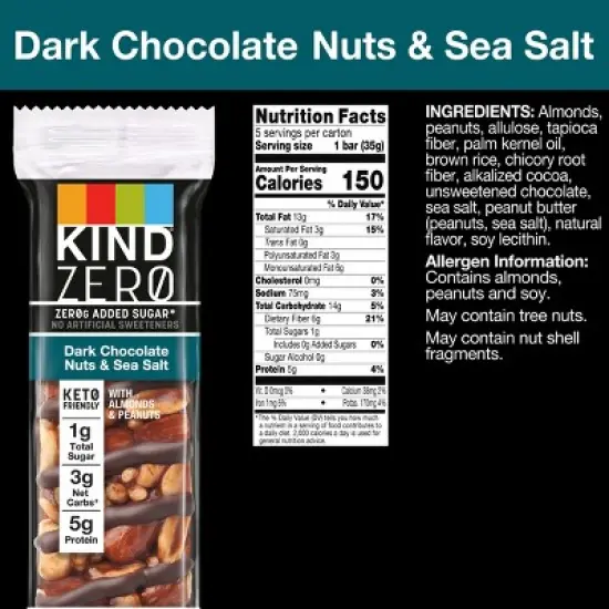 KIND Zero Dark Chocolate Nuts & Sea Salt Bars - 6.2oz/5ct image {3}