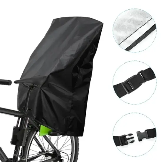 Unique Bargains Child Bike Seat Rain Cover Waterproof Canopy 210D Oxford Black image {3}