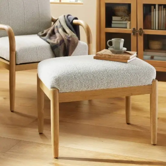 Boucle Upholstered Wood Ottoman - Hearth & Hand&trade; with Magnolia image {1}
