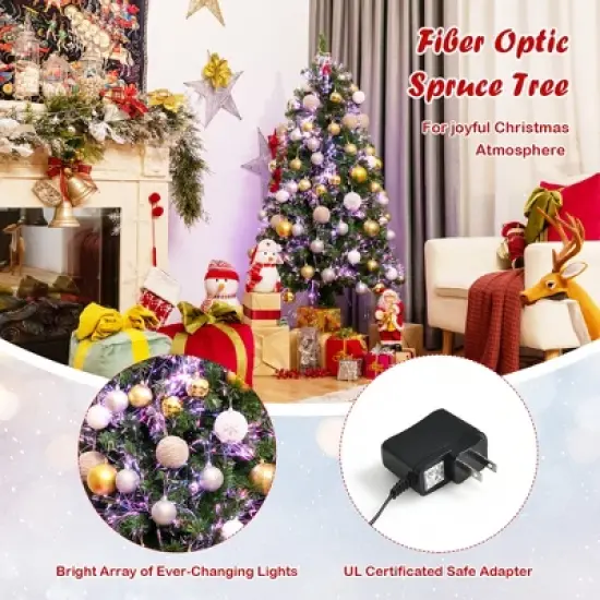 Costway 5/6/7 ft Pre-lit Fiber Optic PVC Artificial Christmas Tree with 449/617/820 Branch Tips image {8}