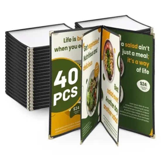 WeChef 40 Pack Restaurant Menu Covers 8.5 x 14" Book Style 4 Pages 8 Views Black image {6}