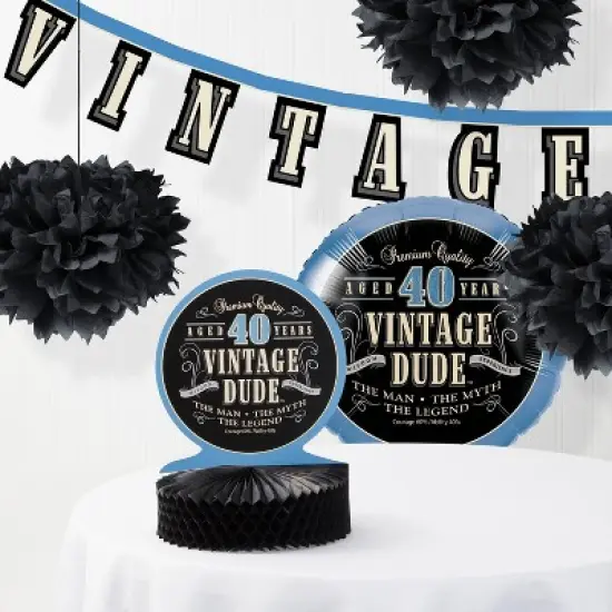 48ct Vintage Dude 40th Birthday Napkins Blue image {2}