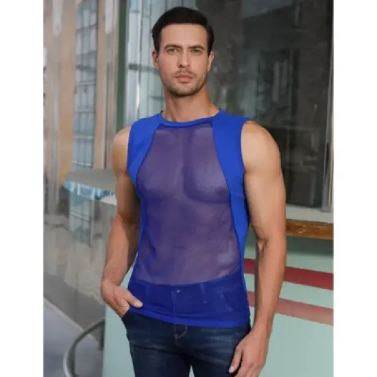 Men's Mesh Tank Top Fishnet Slim Fitted Tank Top Sleeveless Muscle Workout Tee Shirt image {3}