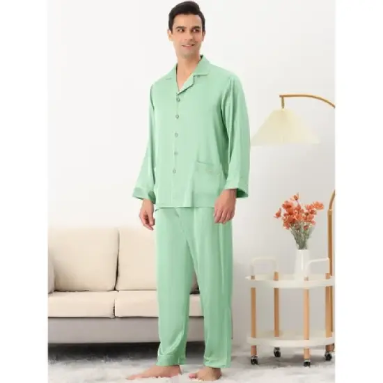 Lars Amadeus Men's Long Sleeves Button Down Satin Pajamas Set image {1}