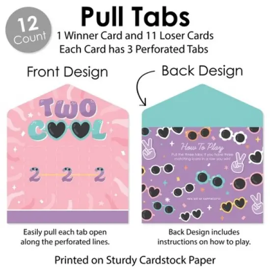 Big Dot of Happiness Two Cool - Girl - Pastel 2nd Birthday Party Game Pickle Cards - Pull Tabs 3-in-a-Row - Set of 12 image {4}