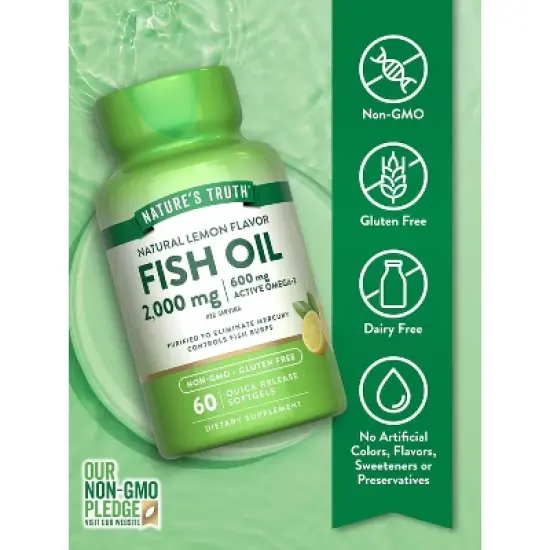 Nature's Truth Fish Oil Omega 3 | 2000 mg | 60 Softgels | Lemon Flavor | EPA & DHA | Non-GMO and Gluten Free Supplement image {2}