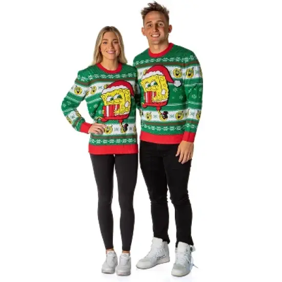 SpongeBob SquarePants Men's Santa SpongeBob Ugly Sweater Knit Pullover image {2}
