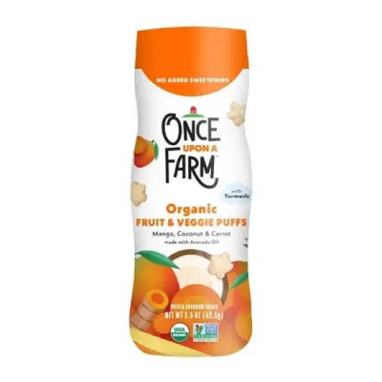 Once Upon a Farm Organic Fruit & Veggie Puffs Baby Food - Mango, Coconut & Carrot - 1.5oz image {4}