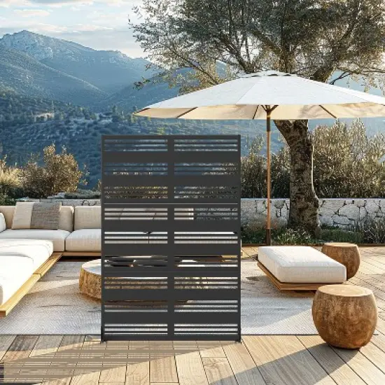 PexFix 72 in. H x 47 in. W Outdoor Metal Privacy Screen Garden Fence Stripe Pattern Wall Applique in Black image {5}