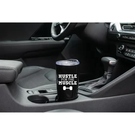 100 North 20 Ounce Stainless Steel On the Go Travel Tumbler With Push Top Lid, Hustle for the Muscle Black image {2}