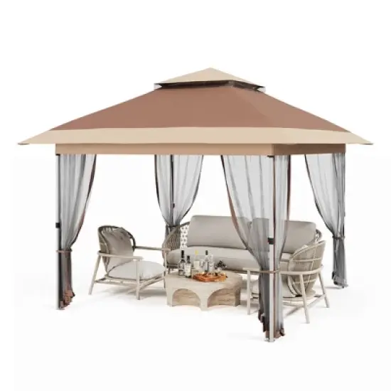 Pop Up Gazebo, Outdoor Canopy Tent with Mosquito Netting, Pop Up Canopy Tent with Curtains/Adjustable Height/Wheeled Carrying Bag image {5}