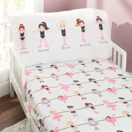 EVERYDAY KIDS 4 Piece Toddler Bedding Set -Born to Dance Ballerina- Includes Comforter, Flat Sheet, Fitted Sheet and Reversible Pillowcase image {6}