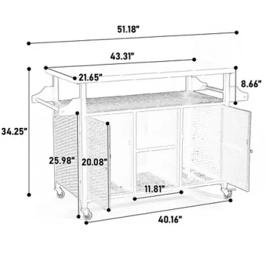 Outdoor Kitchen Wicker Island Rolling Cart & Storage Cabinet, Wheels and Stainless Steel Extended Table Top Grey image {9}