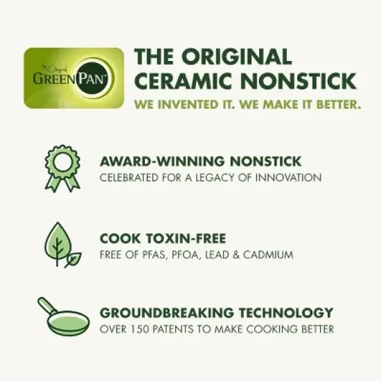 GreenPan Studio 12pc Aluminum Ceramic Nonstick Cookware Set Linen: Lifetime Warranty, Dishwasher-Safe, Non-Induction image {7}