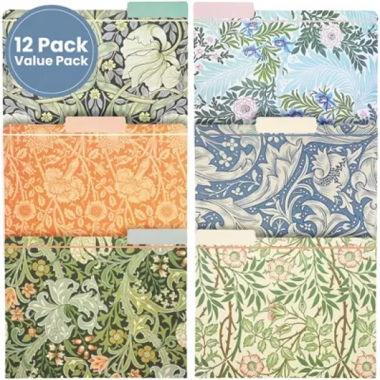 Paper Junkie 12 Pack File Folders with Floral Pattern designed by William Morris, Decorative 1/3 Cut Tab, Letter-Size Holders image {6}
