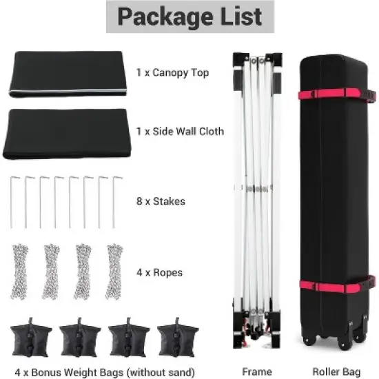 10x10 Pop Up Canopy Tent, Portable Instant Commercial Canopy with 1 Sidewall, Patio Tent with Vented Top, Roller Bag Sandbags Ropes and 8 Tent Stakes image {6}