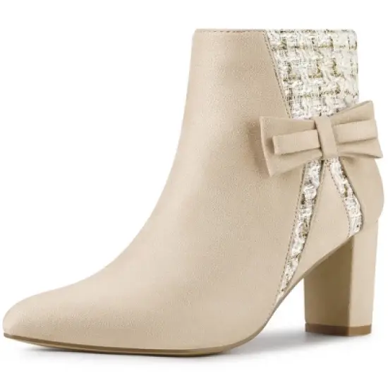 Allegra K Women's Plaid Pointed Toe Block Heels Ankle Boots image {8}