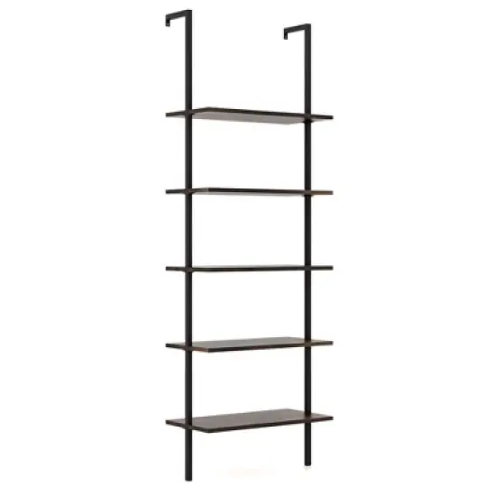 Costway 5 Tier Ladder Shelf 71'' Height Wall-Mounted Bookshelf Display Storage Organizer Brown/Natural/White image {8}