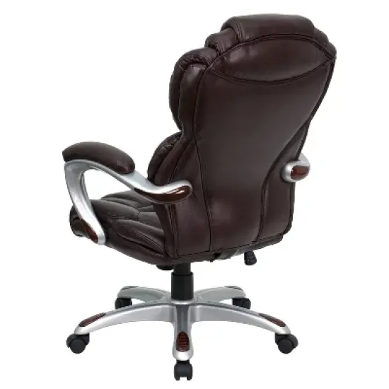 High Back LeatherSoft Executive Swivel Ergonomic Office Chair with Accent Layered Seat and Back and Padded Arms Brown - Flash Furniture image {2}