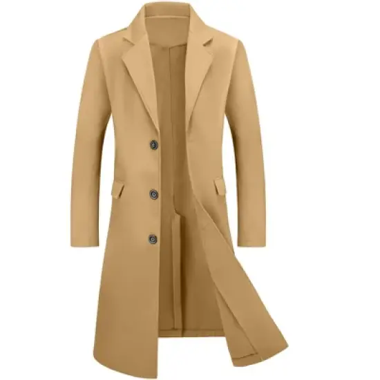 Lars Amadeus Men's Winter Single Breasted Notched Lapel Long Overcoat image {6}