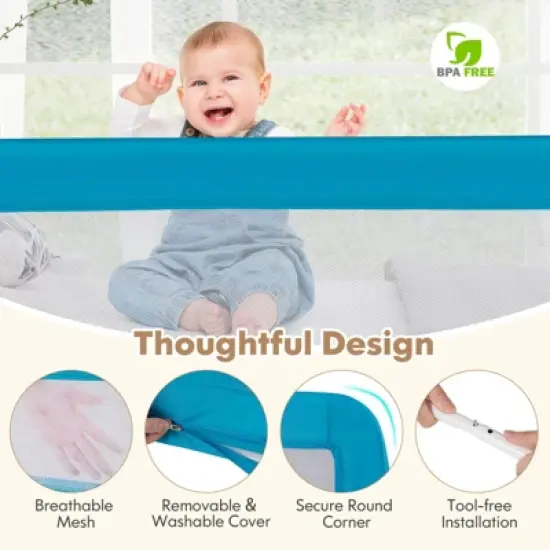 Infans 71" Foldable Baby Bed Rail Guard Toddlers Swing Down Safety Bedrail Blue image {2}
