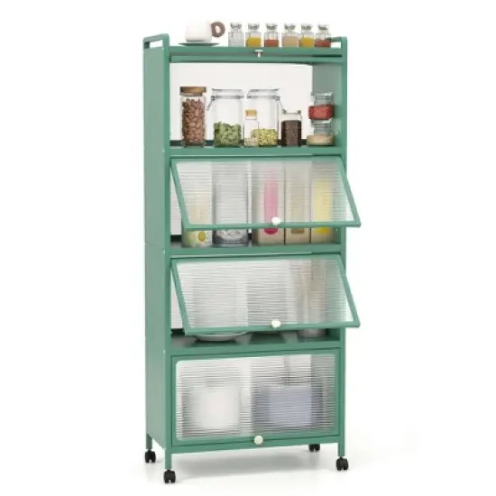 Costway 5-Tier Kitchen Baker's Rack Storage Cabinet Mobile Microwave Stand Flip-up Doors White/Black/Grey/Green image {11}