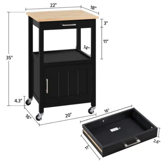 Yaheetech Rolling Kitchen Island Trolley Cart with Open Shelf and Storage Cabinet image {2}